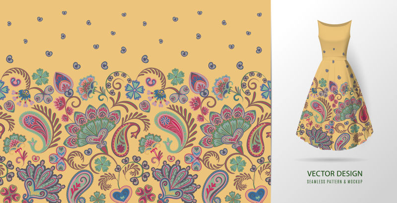 手绘花卉无缝图案彩色无缝图案东方风格的花卉图案纺织品的矢量图案孤立在白色背景上