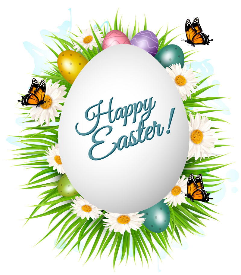 带有复活节彩蛋和春花的节日礼品卡矢量