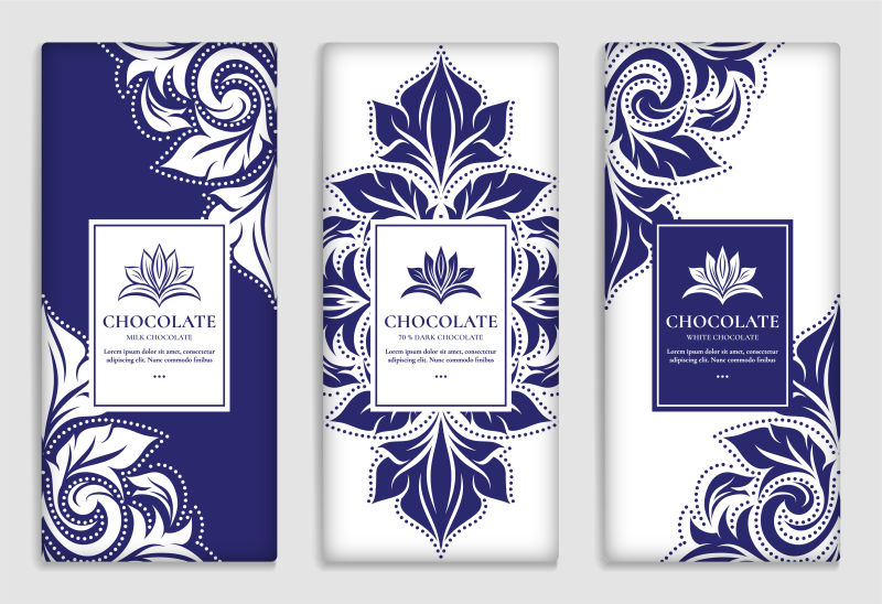 巧克力条的豪华蓝色包装设计-复古矢量装饰模板-优雅经典的元素-非常适合食物饮料和其他包装类型-可用于背景和墙纸