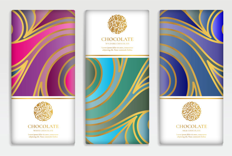 巧克力条的彩色包装设计-复古矢量装饰模板-优雅经典的元素-非常适合食物饮料和其他包装类型-可用于背景和墙纸