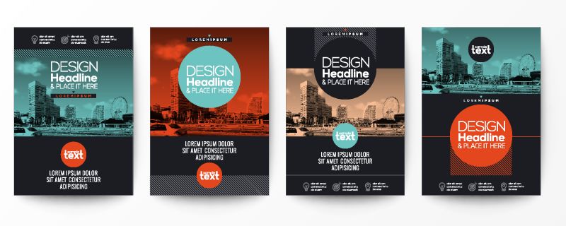 收集现代设计海报传单小册子或年度报告封面布局模板-带圆形图形元素和照片背景空间