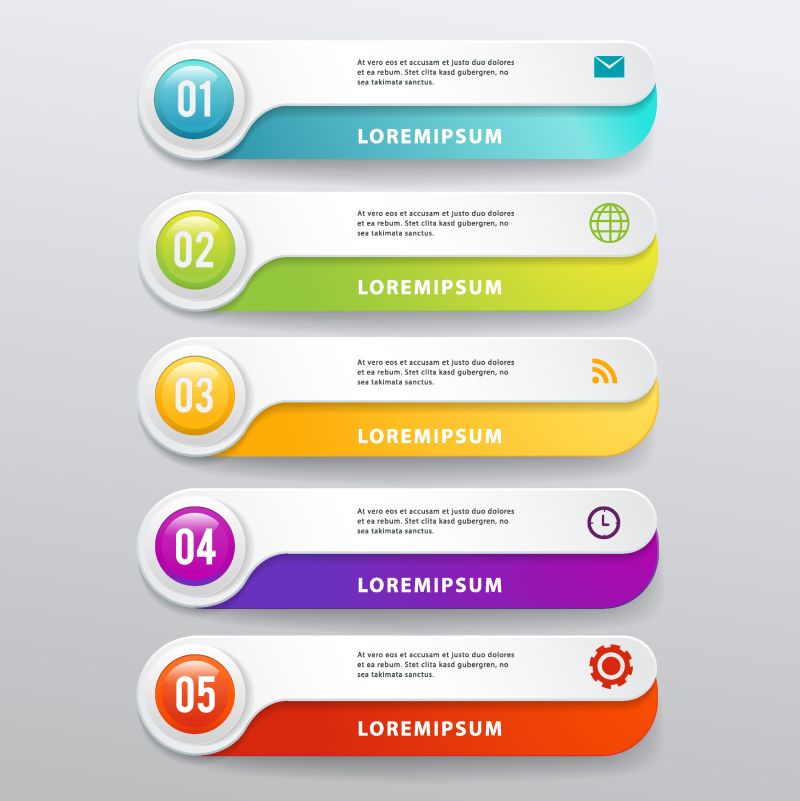 抽象现代信息图形设计编号5步骤选项模板-信息图形元素横幅-矢量图-可用于图表工作流布局Web设计演示业务概念时间线