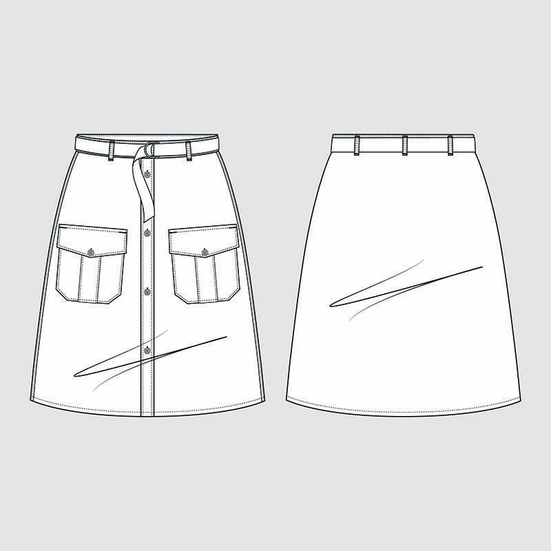 短裙-时装插画-CAD-技术图纸-规格图-钢笔工具-可编辑