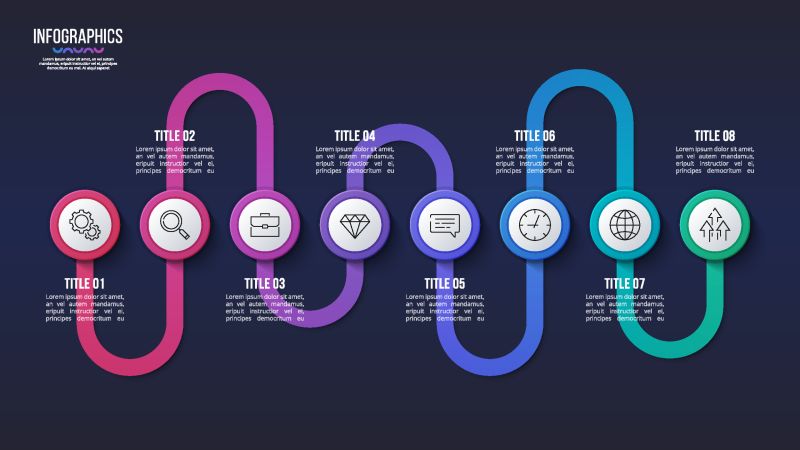 矢量8步骤信息图设计-时间线图-演示模板-全球样本
