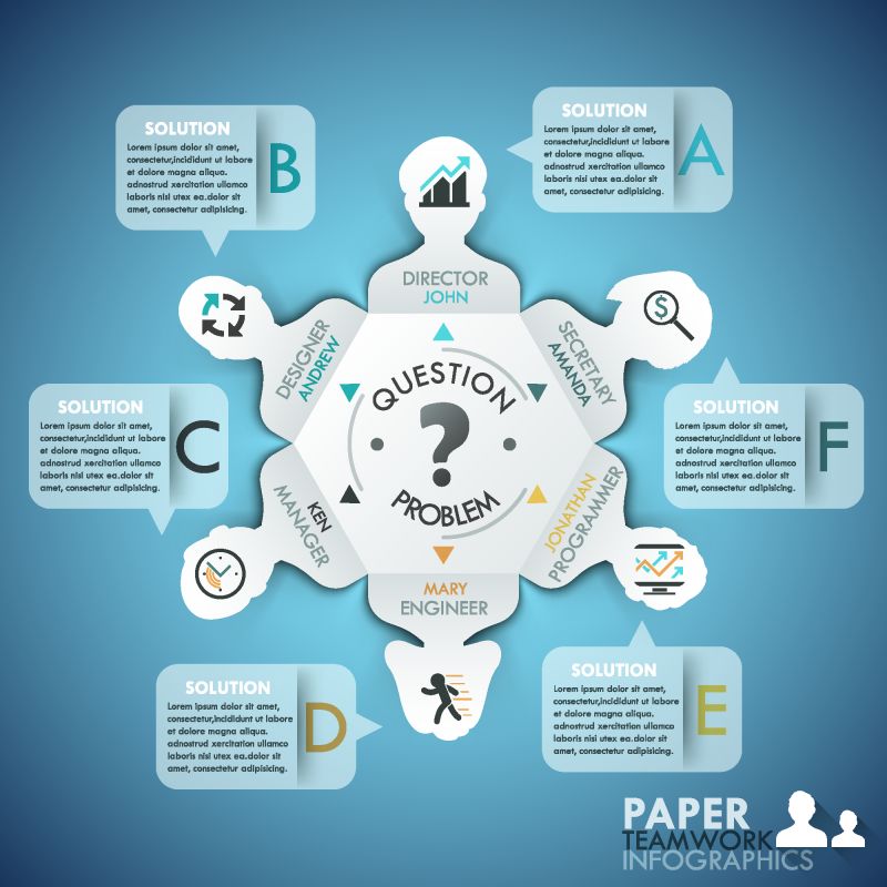 商业团队合作信息图形模板与纸质人员6个选项-矢量图-可用于工作流布局横幅图表数字选项Web设计