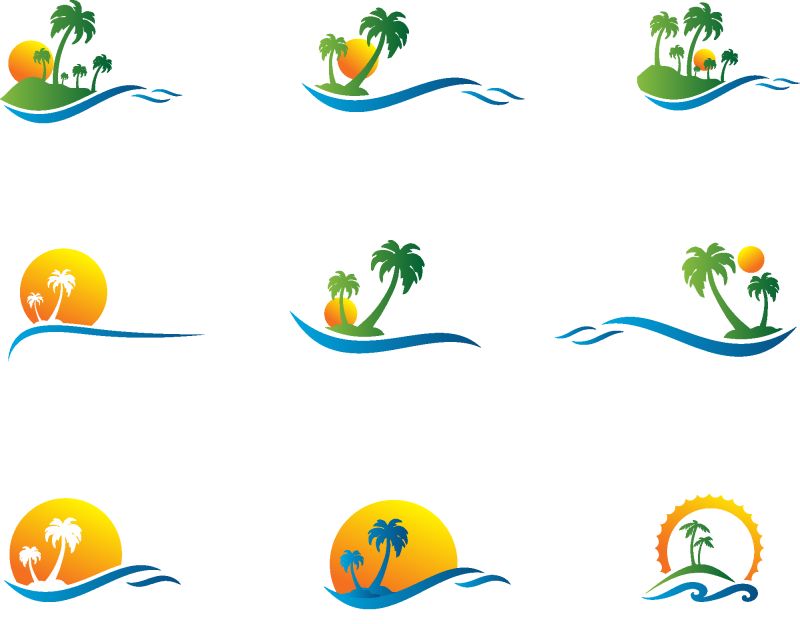 棕榈树夏季标识模板矢量图