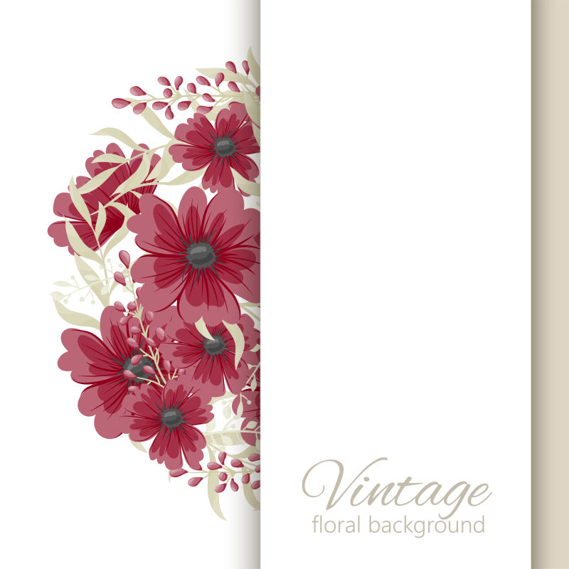 有花的贺卡-水彩画-横幅模板-向量框架