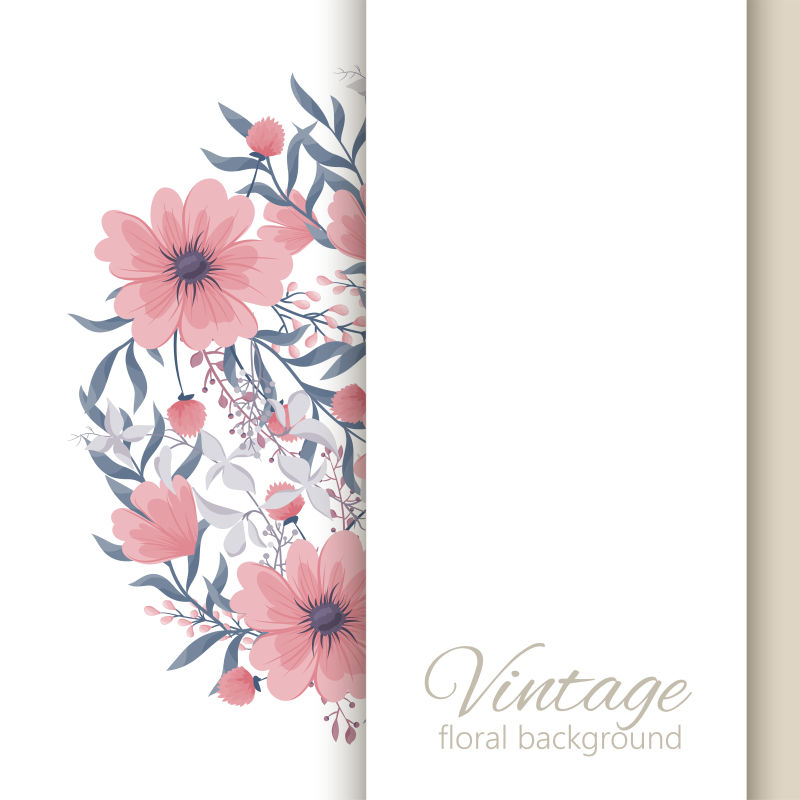 有花的贺卡-水彩画-横幅模板-向量框架