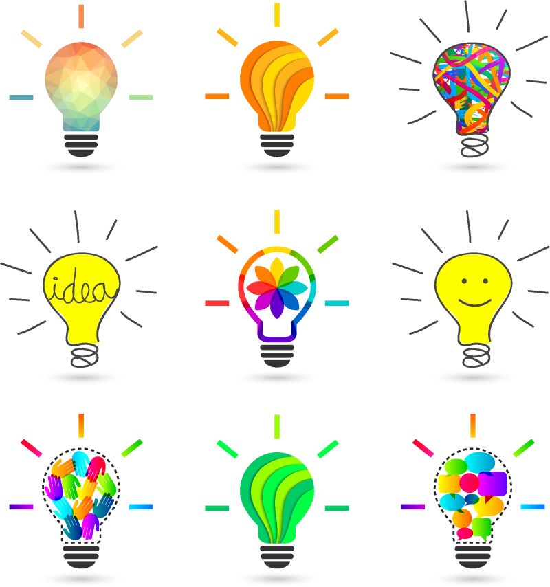 灯泡概念-由各种设计和样式制成的套装