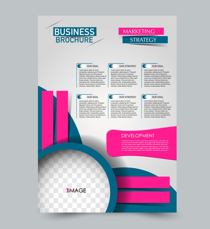 粉色和蓝色传单矢量设计模板集商业手册年度报告或杂志封面