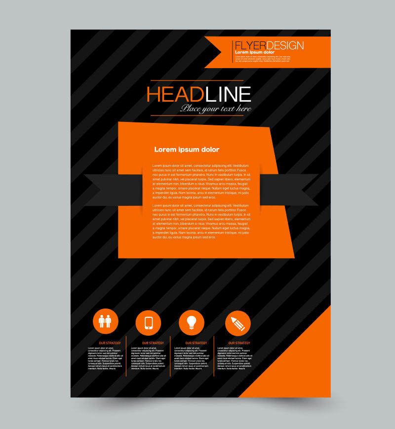 黑色和橙色传单模板抽象小册子设计年度报告包括背景商业教育广告可编辑矢量插图
