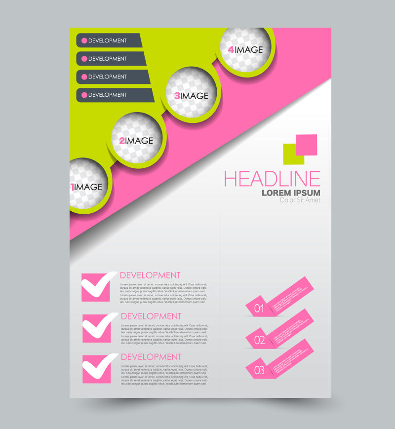 绿色和粉色矢量传单模板抽象小册子设计年度报告包括背景商业教育广告可编辑插图