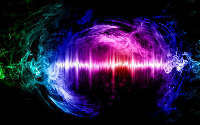 音乐抽象概念插图声波和烟雾的彩色和发光图形资源