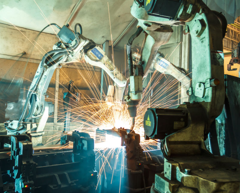 团队机器人焊接钢铁运动模糊行业