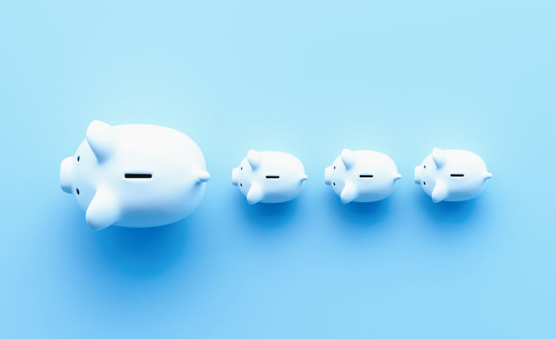 小猪银行作为硬币银行顶视图拍摄