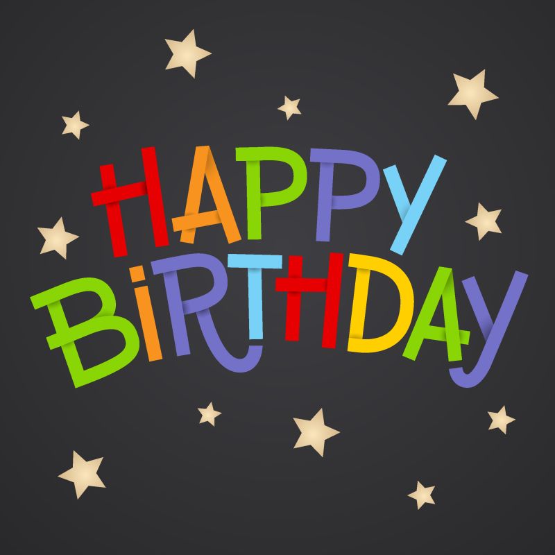 用金色星星在黑色背景上写上生日快乐-图解向量