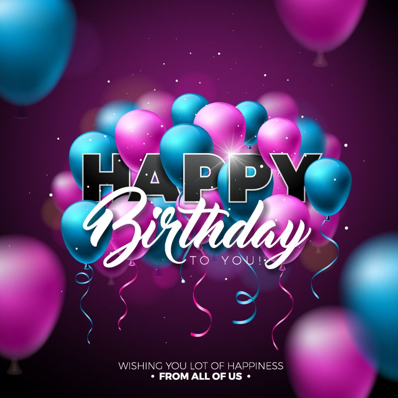 生日快乐矢量设计气球-字体和元素在闪亮的背景-生日庆祝插图-贺卡或海报