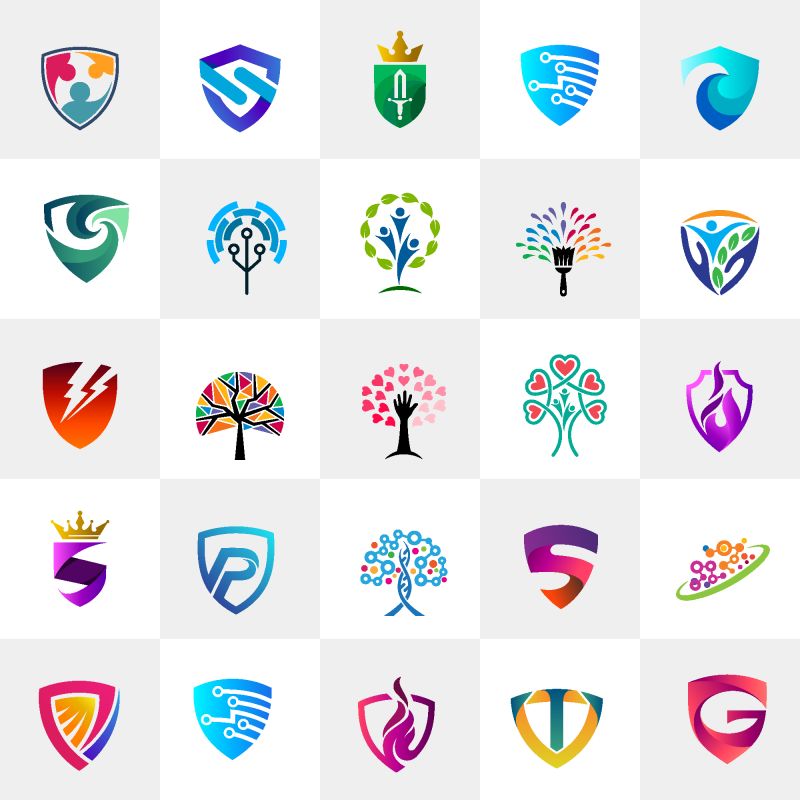 商业技术安全标识设计向量集