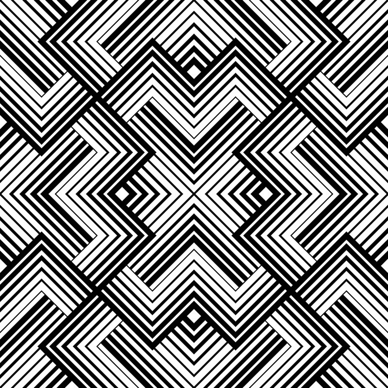 带有条纹线条的抽象几何图案无缝矢量背景白色和黑色装饰物简单格子图案设计