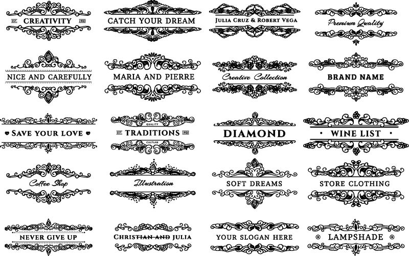 模板集合-华丽的书法装饰和框架-复古风格的设计元素-明信片-横幅-标志-向量模板