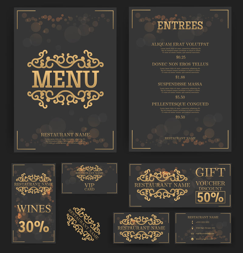 餐厅菜单模板优雅的设计食物传单名片矢量