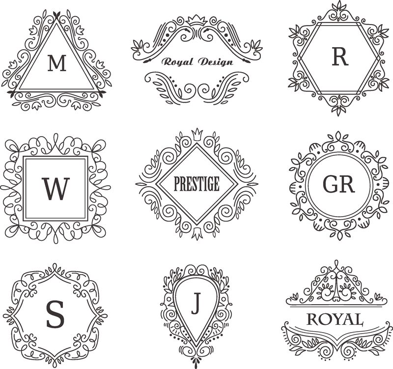 一组行字母组合-为您的标志-邀请-婚礼背景复古花卉框架