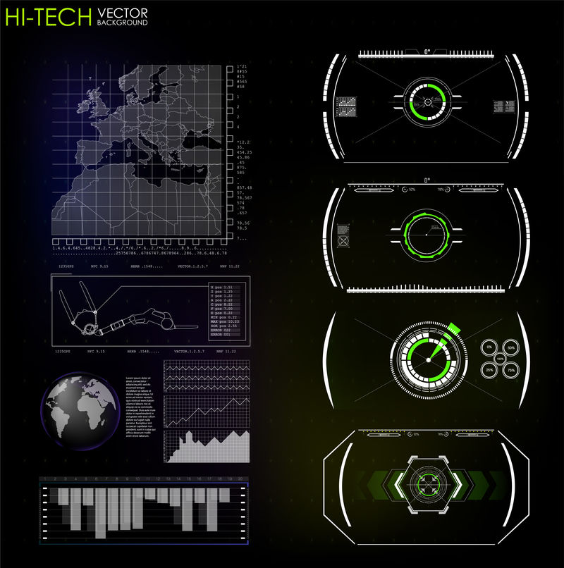 网页和应用程序的抬头显示元素虚拟技术背景未来用户界面游戏设计矢量图Hud背景外太空