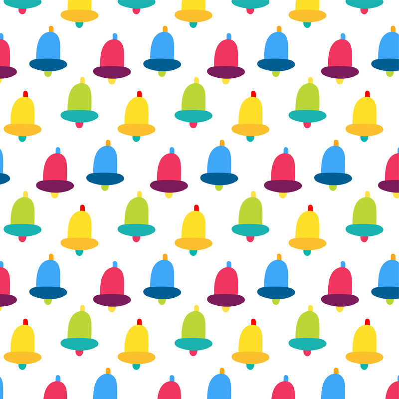 手球矢量无缝图案-卡通钟-门铃-墙纸包装纸平面设计