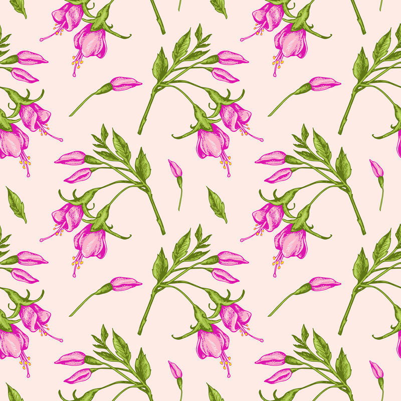 古色古香的玫瑰小花的无缝图案-圆润别致的千年花-用于纺织壁纸图案填充封面表面印刷礼品包装剪贴簿装饰的花卉背景