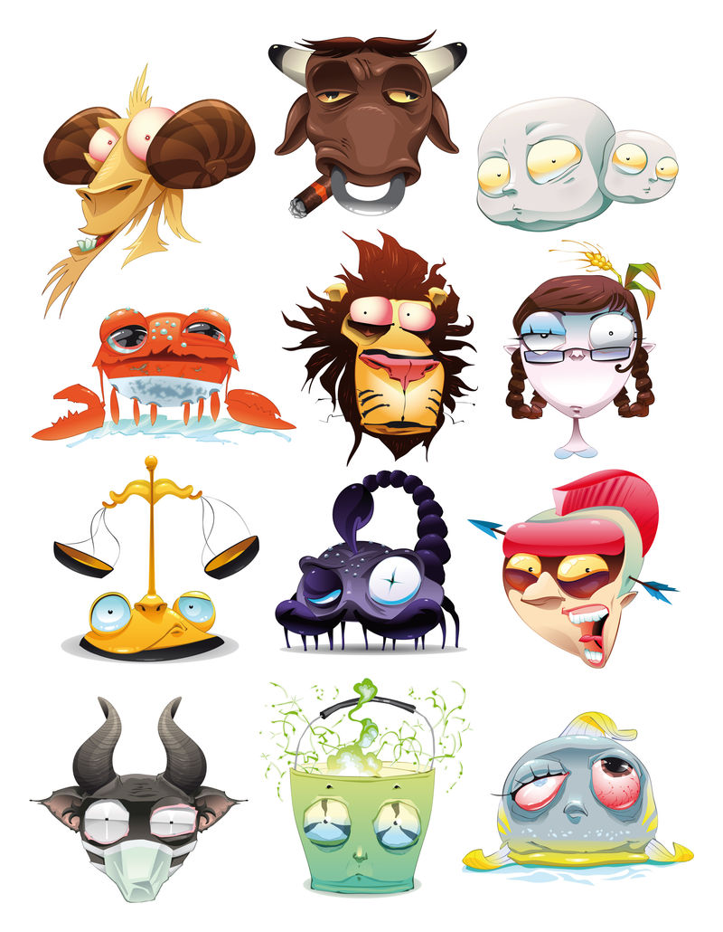 有趣的生肖卡通和矢量插图-孤立物体