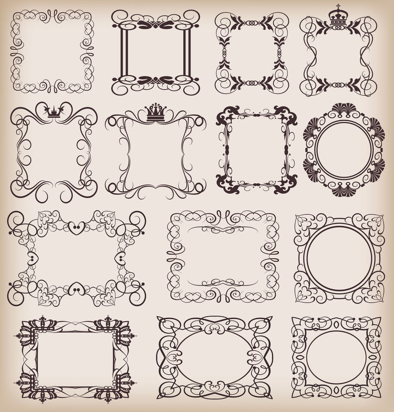 装饰设计框架-古典风格-花卉矢量横幅-模板照片设计-圣诞贺卡-现代邀请-平面矢量图
