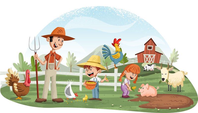 农场里的卡通人物和动物 农场背景素材 高清图片 摄影照片 寻图免费打包下载