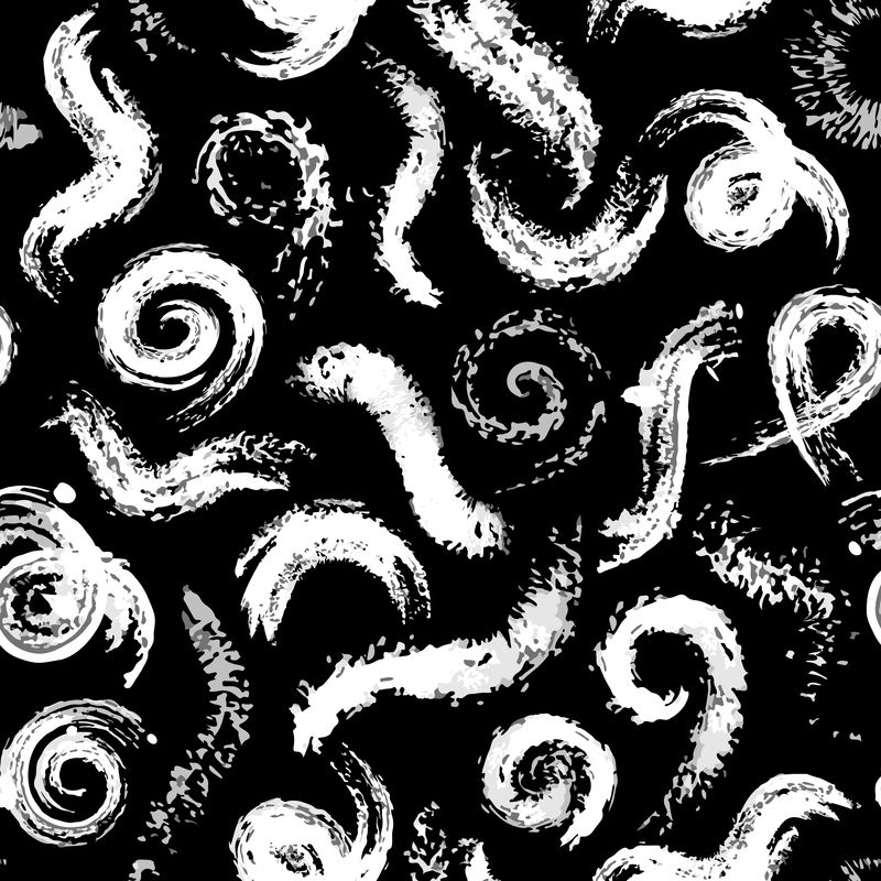 矢量干刷旋转和螺旋图案白色和黑色