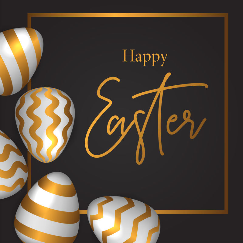 带金色装饰的豪华横幅模板3D复活节彩蛋插图
