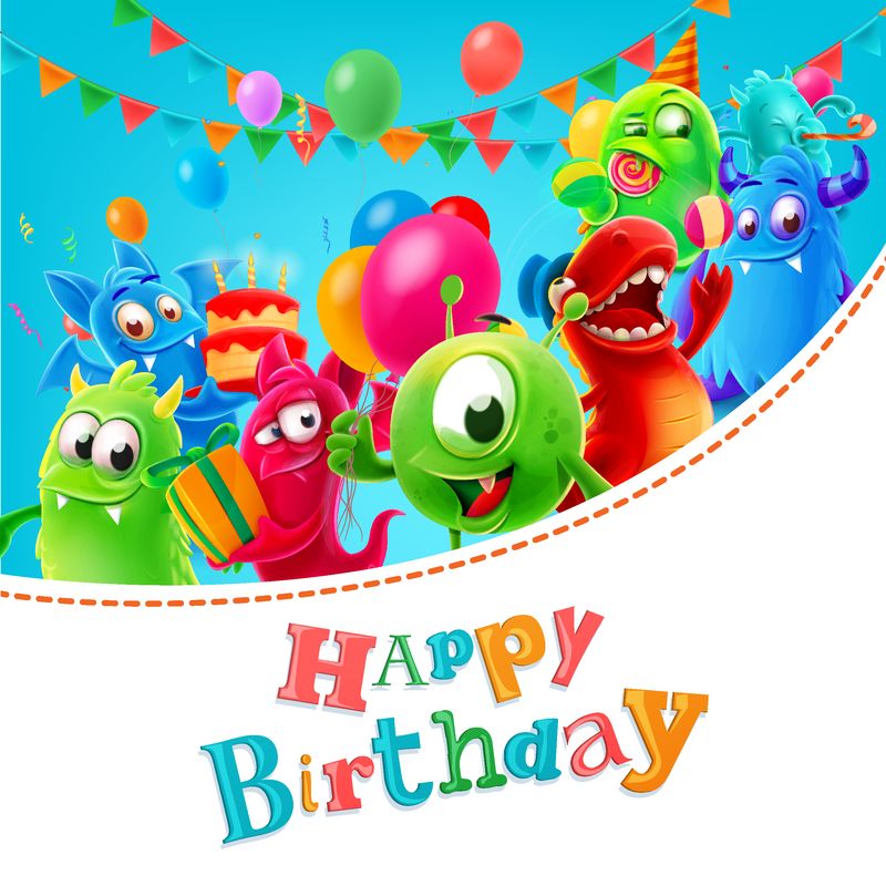 矢量生日快乐气球贺卡模板