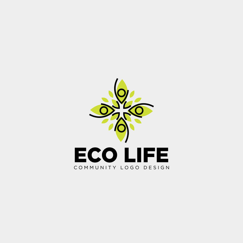 人-树-叶社区标识模板向量图示图标元素