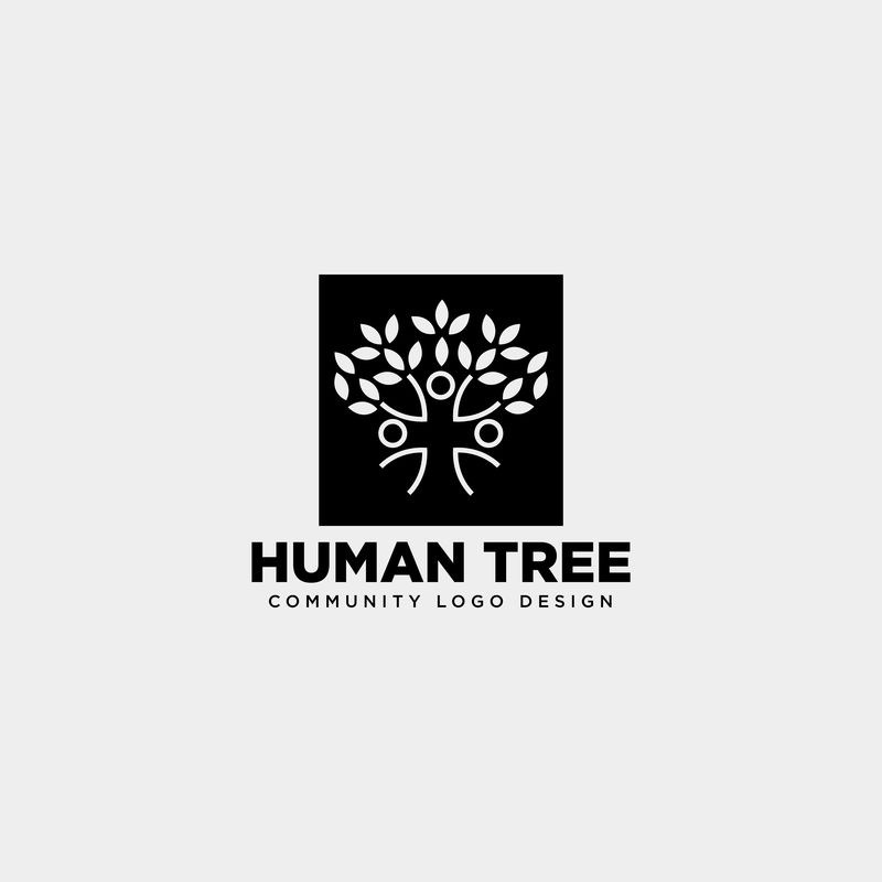 人-树-叶社区标识模板向量图示图标元素