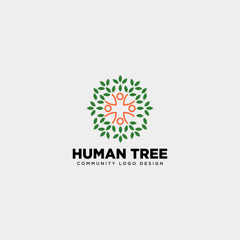 人-树-叶社区标识模板向量图示图标元素