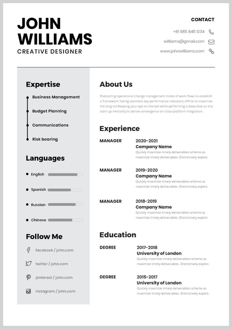 豪华个人矢量简历