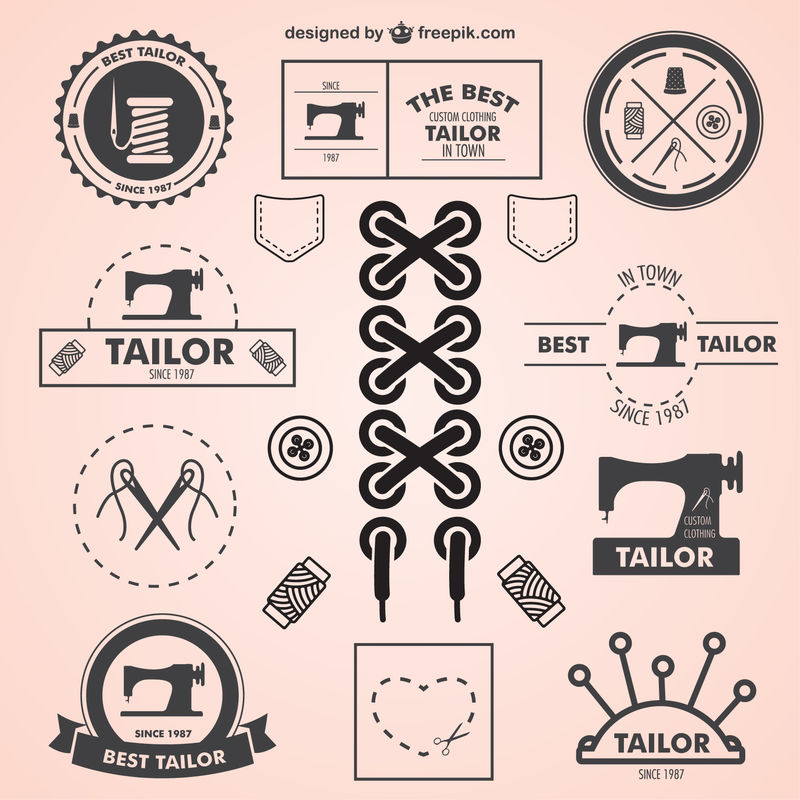 一套老式理发店的标志-徽章-元素-男士服装和配饰标签-设计图标