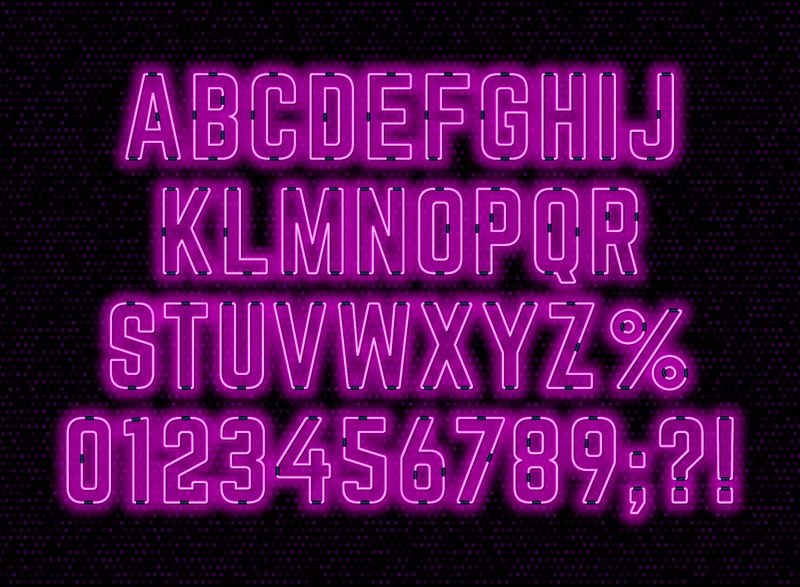 带有数字和标点符号的霓虹粉字体