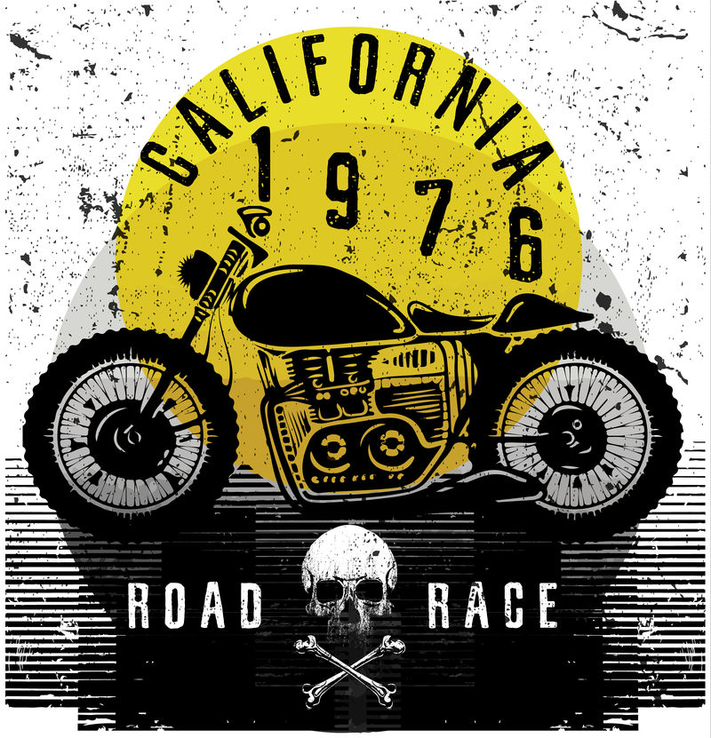 复古摩托车海报T恤图案设计