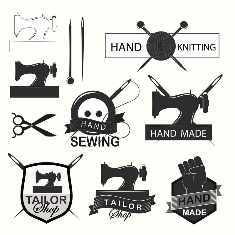 复古手工-手工缝制和裁缝店标志集-（光栅版）