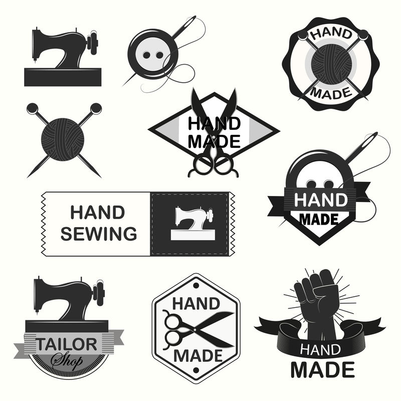 复古手工-手工缝制和裁缝店标志集
