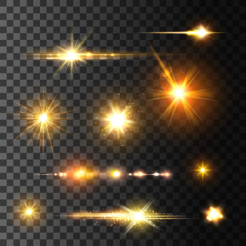 星星和金色闪光对透明背景的影响 发光的星光或闪烁的太阳 束的矢量图标 以及带有发光颗粒或空间火花的金色闪烁的光线模糊素材 高清图片 摄影照片 寻图免费打包下载