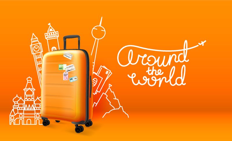 带有不同旅行用品外形的塑料手提箱-全世界