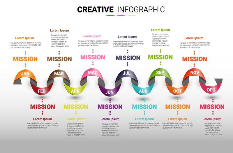 时间线1年12个月时间线信息图形设计矢量12个步骤和演示业务可用于12个选项步骤或流程的业务概念
