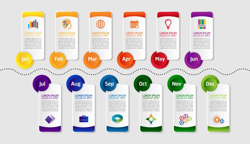 时间线信息图形设计模板-可用于商业演示网页设计