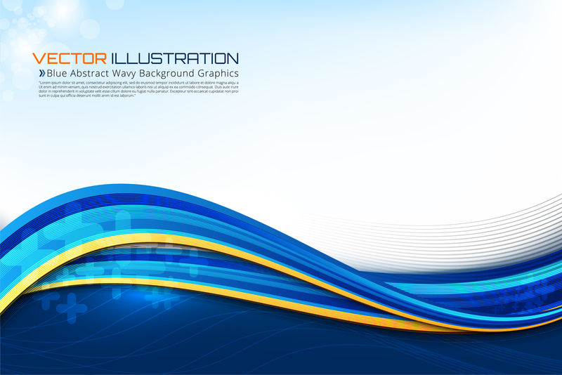 用于商业横幅和广告网页设计的具有Bokeh灯光效果的抽象波浪背景蓝色矢量图