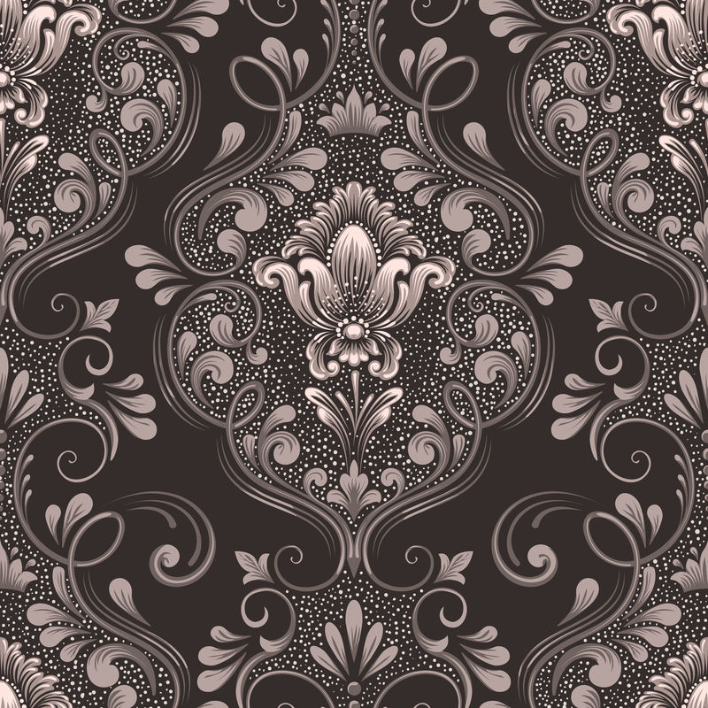 矢量缎纹无缝图案元件古典豪华老式锦缎装饰皇家维多利亚无缝质地墙纸纺织品包装精美的巴洛克花卉模板